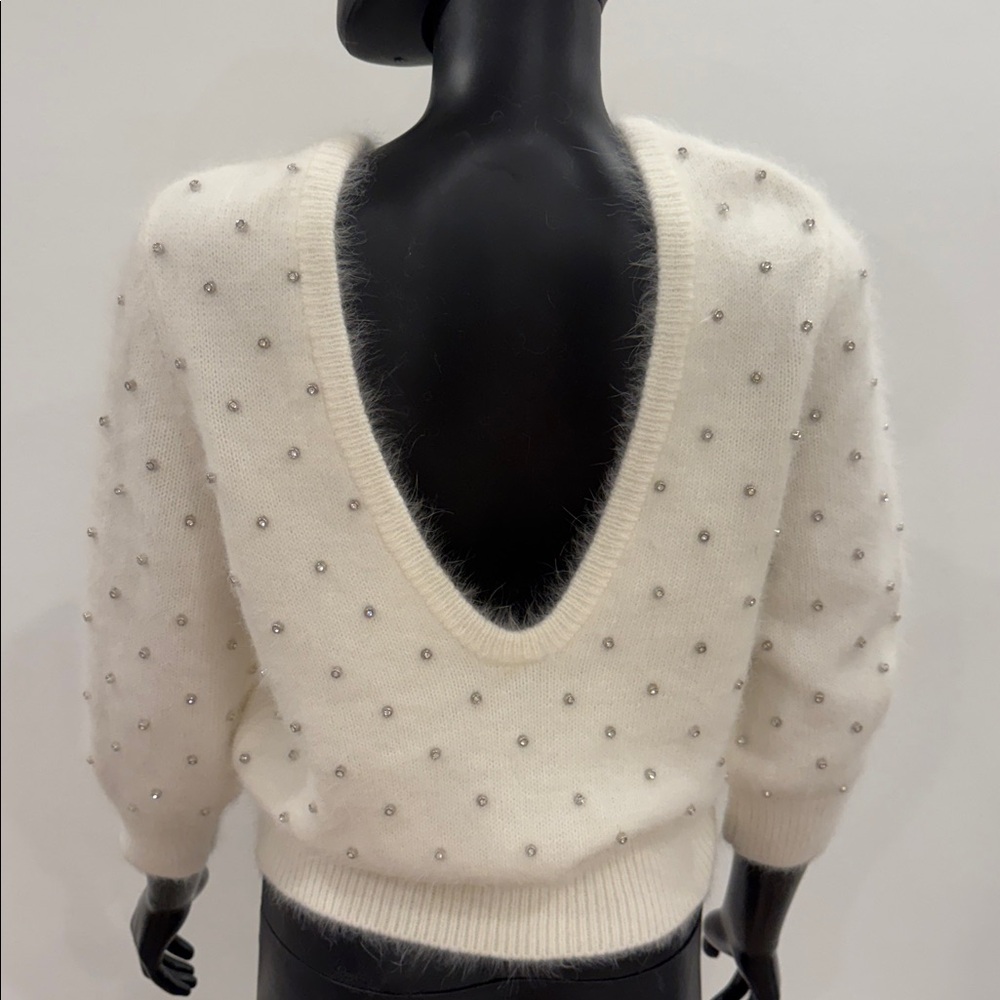 Ba&sh Paris rhinestone embellished knit sweater open V back -size S- New